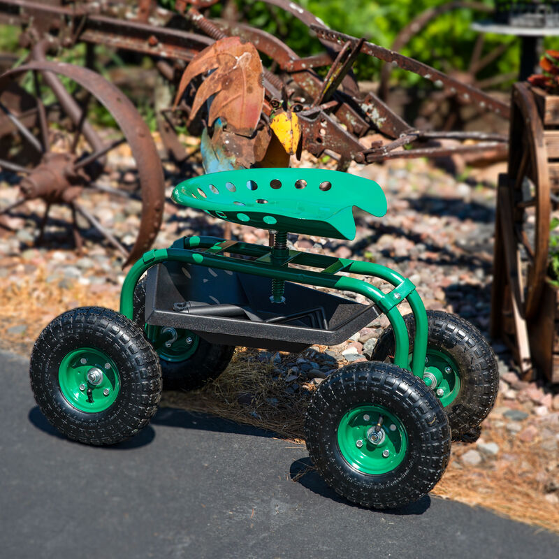 Sunnydaze Steel Rolling Garden Cart with Swivel Steering/Tray