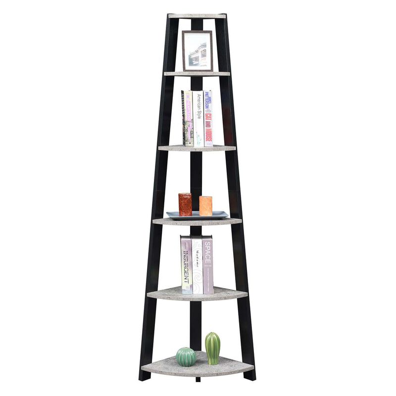 Convenience Concepts Newport 5 Tier Corner Bookshelf Faux Cement/Black