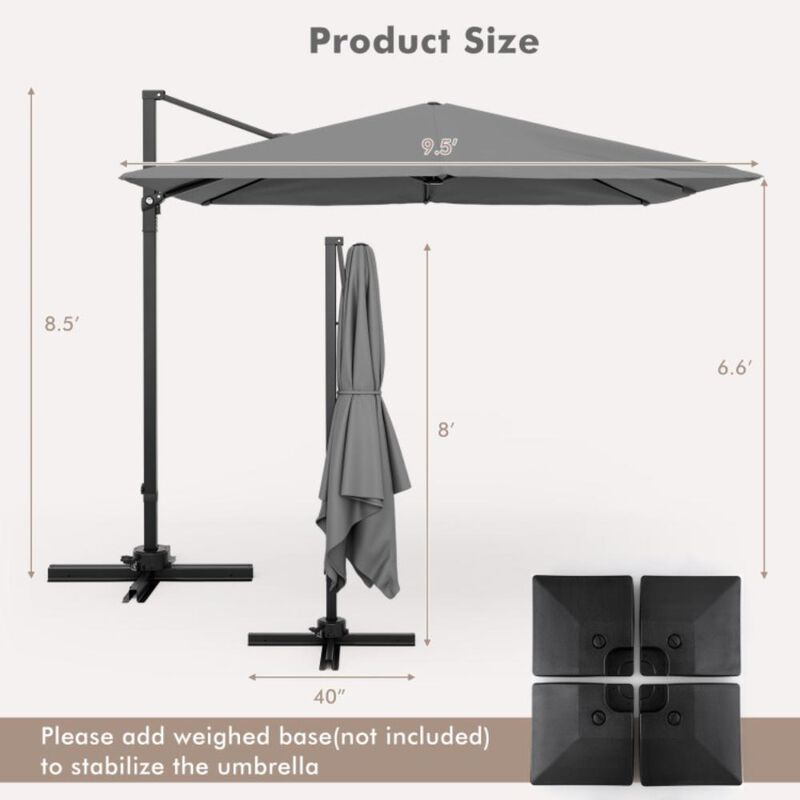 Hivvago 9.5 Feet Square Patio Cantilever Umbrella with 360&deg; Rotation image number 8