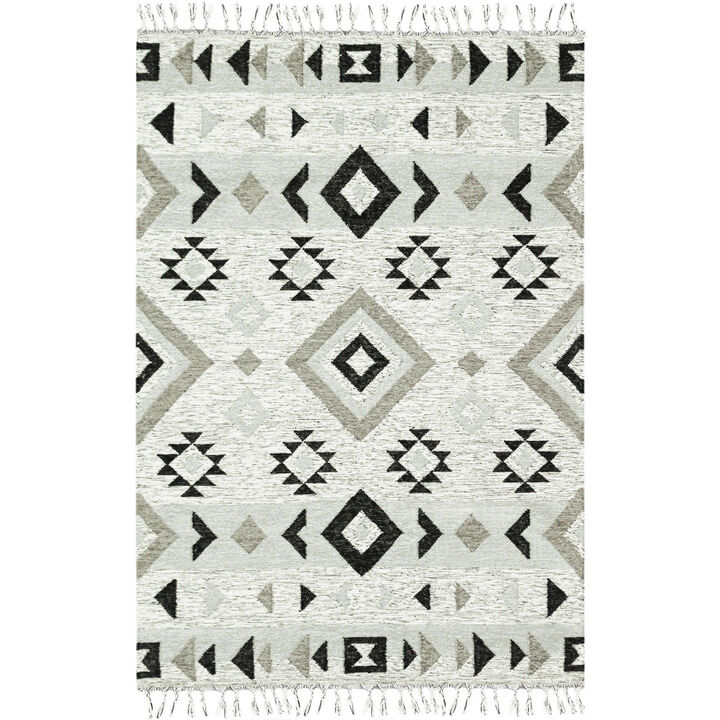 HomeRoots Wool Geometric Handmade Area Rug With Fringe