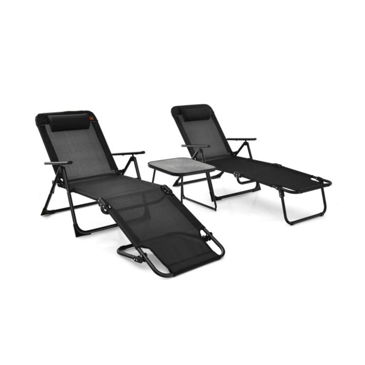 Hivvago 3 Pieces Patio Folding Chaise Lounge Set with PVC Tabletop