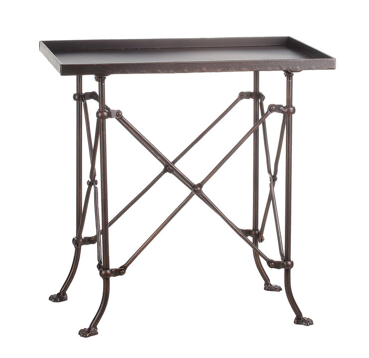 Vintage Rectangular Metal Side Table with Unique Claw Sole Feet, Bronze