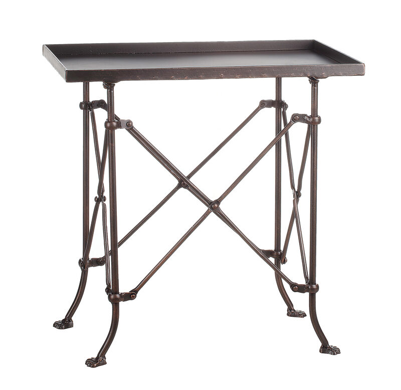 Vintage Rectangular Metal Side Table with Unique Claw Sole Feet, Bronze image number 0