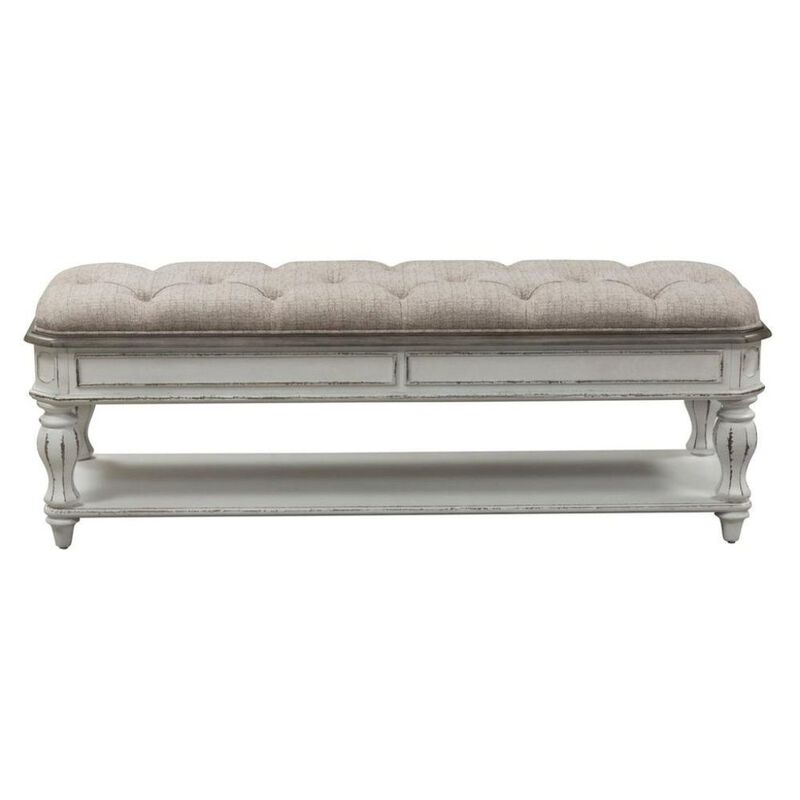 Liberty Furniture White Antique Bedroom Bench With Storage Shelf, End of Bed Accent Seat image number 3
