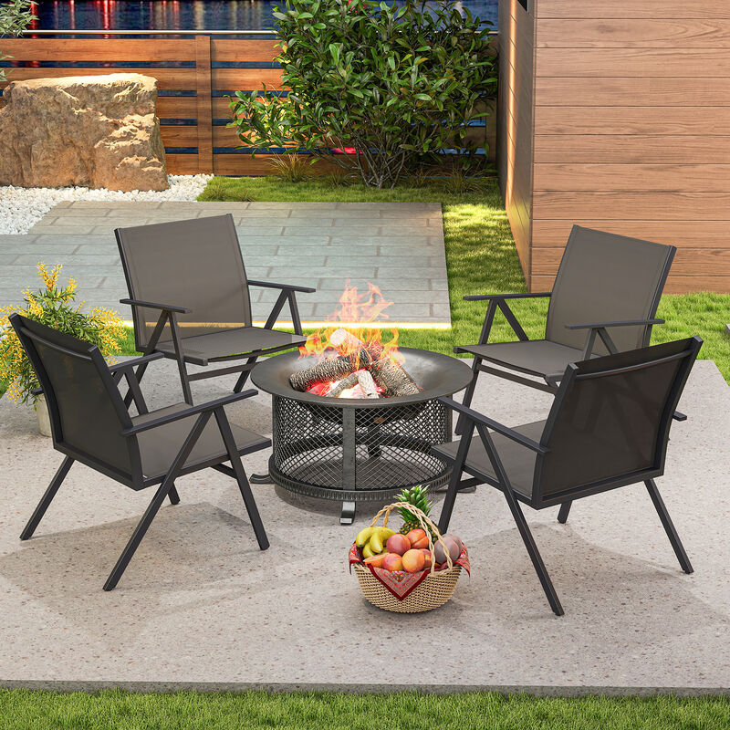 2-Piece Outdoor Dining Chairs with Mesh Fabric and Metal Frame &ndash; Grey image number 4