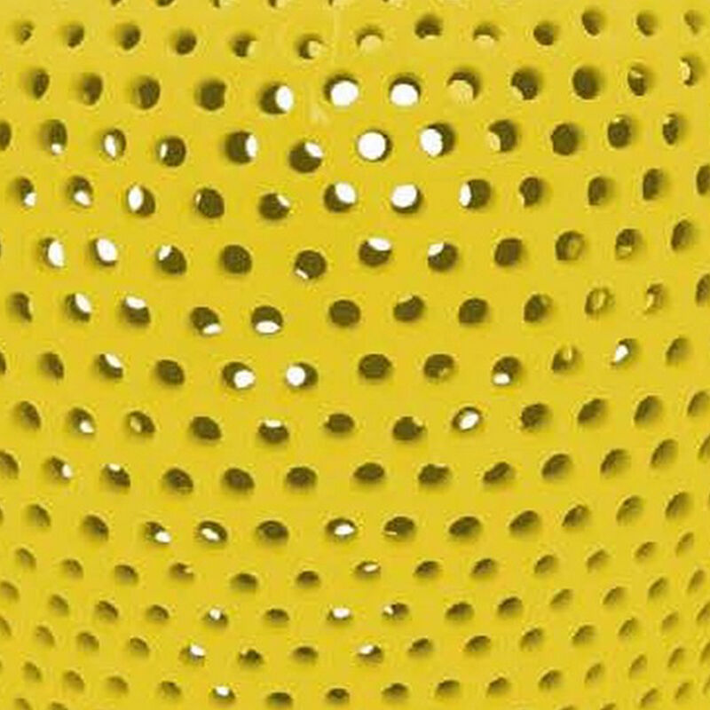 Deni 25 Inch Ginger Jar, Carved Cutout Lattice, Removable Lid, Yellow - Benzara