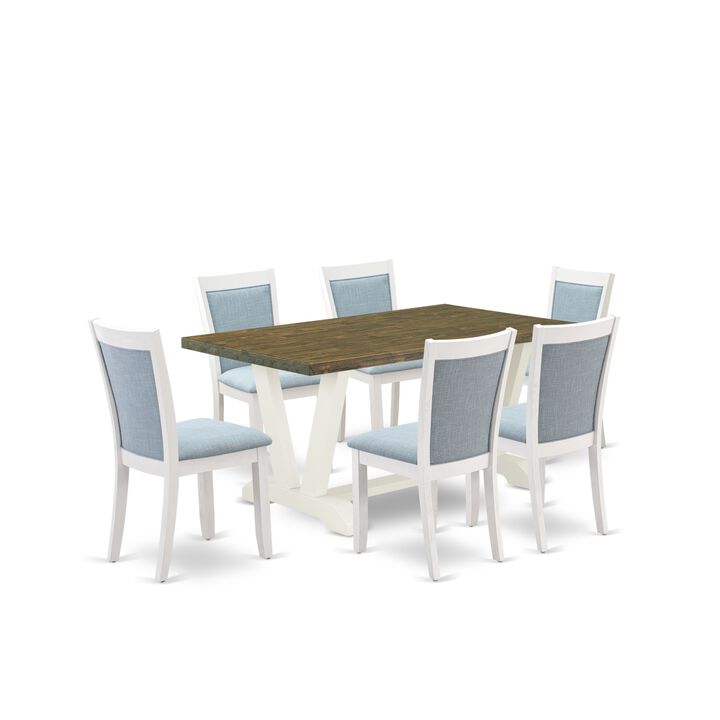 East West Furniture V076MZ015-7 7Pc Dinette Set - Rectangular Table and 6 Parson Chairs - Multi-Color Color
