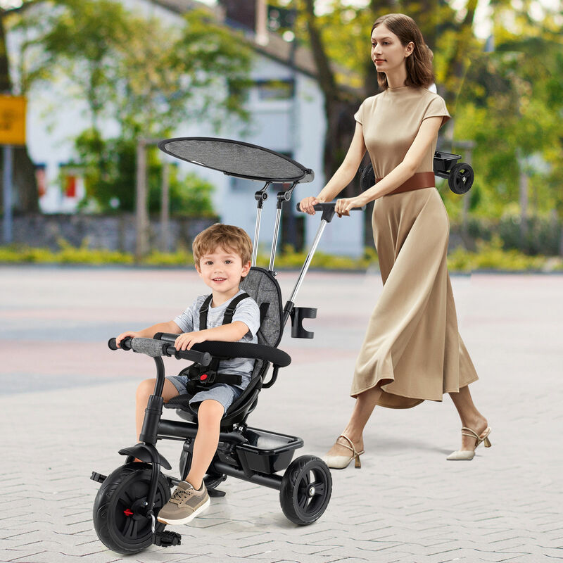 7-in-1 Baby Stroller Tricycle with Adjustable Canopy and Foldable Footrests image number 3