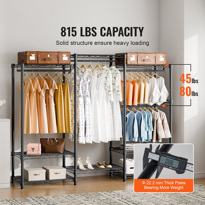 Freestanding Clothes Rack with 4 Hanging Rods, 8 Tiers, Wheels, and 800 lb Capacity