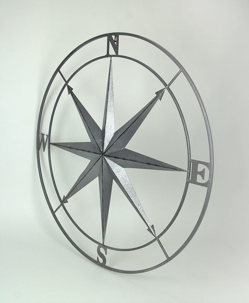 Galvanized Zinc Finish Metal Indoor/Outdoor Compass Rose Wall Hanging 36 in. image number 1