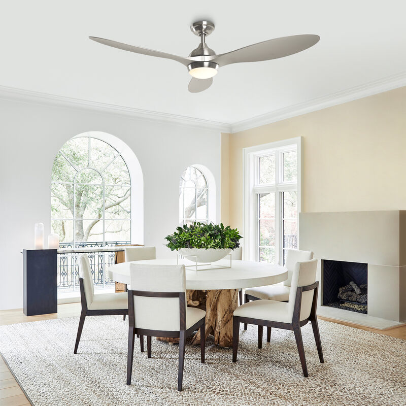 56 in. Integrated LED Brushed Nickel Downrod Mount Ceiling Fan with Light and Remote