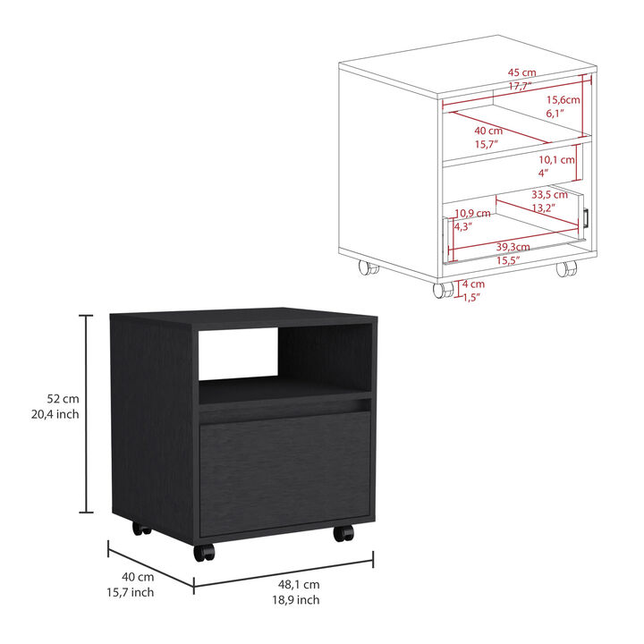 Streamdale Austin Nightstand, Casters, Single Drawer-Black