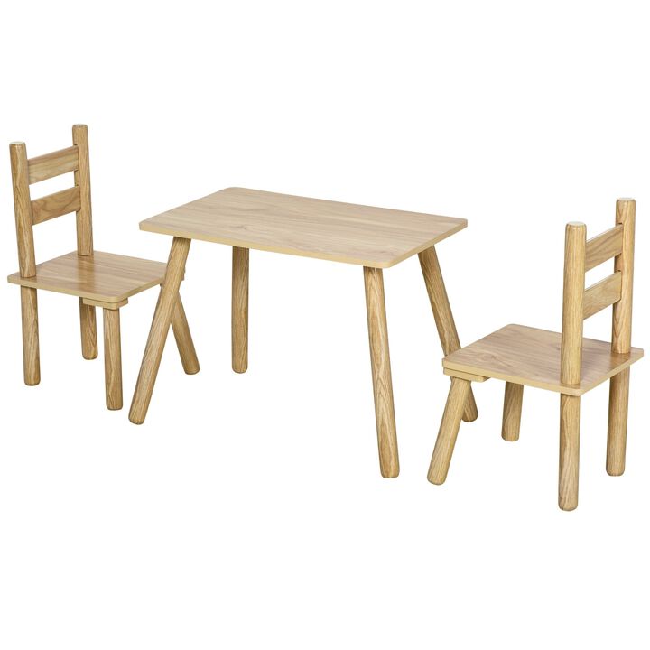 3-Piece Set Kids Wooden Table Chairs Easy to Clean Gift for Boys Girls Toddlers Age 3 to 8 Years Old Natural
