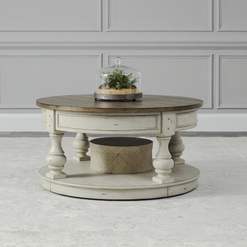 Liberty Furniture Round Cocktail Table Antique White w/ Wirebrushed Tobacco Accents image number 3