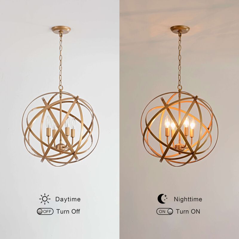 Camilla Brushed Brass Metal Large Orb 4-light Chandelier image number 5