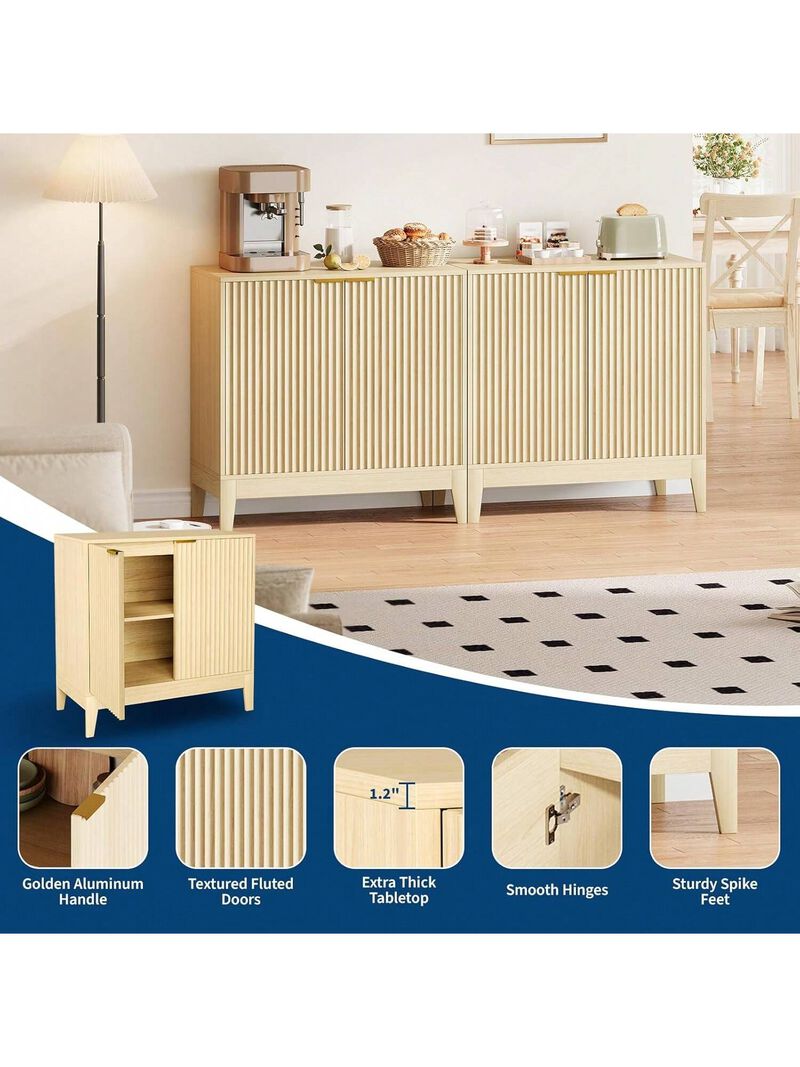 31.5" Storage Cabinet, Modern Entryway Accent Cabinet With 2 Fluted Doors And Adjustable Shelf image number 4