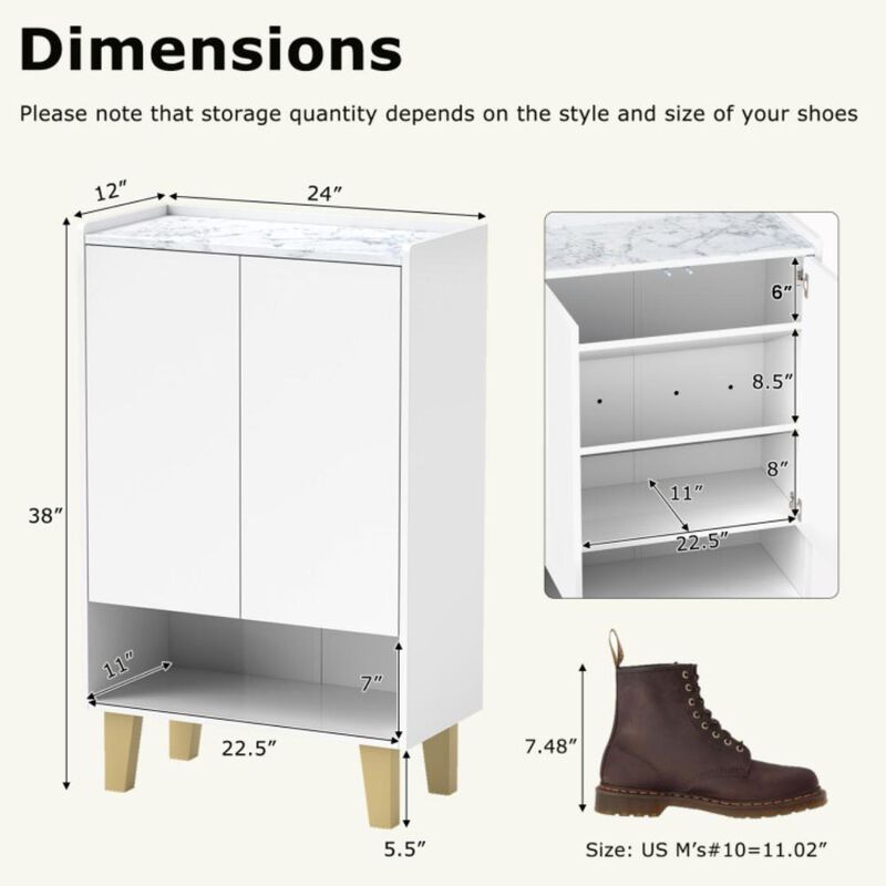 Hivvago 5-Tier Shoe Cabinet with Faux Marble Countertop and Flat Tilting Shelves