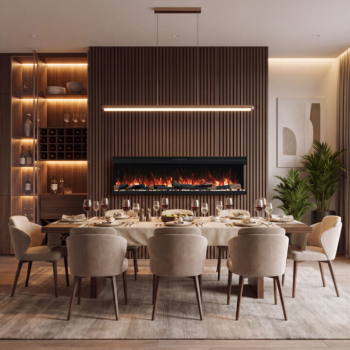 Mondawe 72" 3-Sided Recessed Electric Fireplace, 14-Color Flames, WiFi & Alexa, 3 Heat Settings, Adjustable Thermostat, 1500W