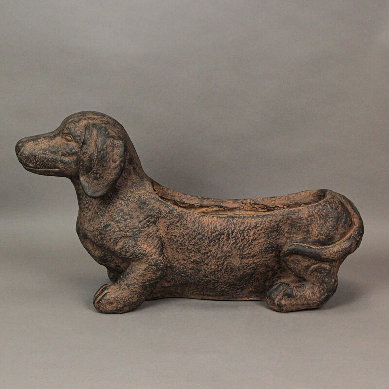 Resin Distressed Rustic Brown Finish Dachshund Dog Indoor Outdoor Planter Pot image number 3