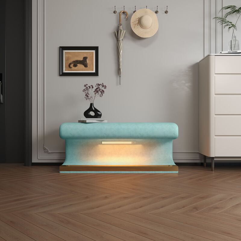 Merax Entryway Bench Upholstered Ottoman with LED Sensor Light