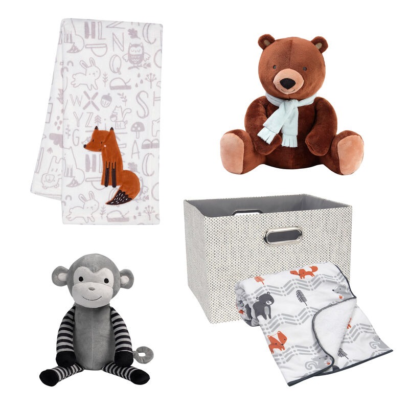 Bedtime Originals 5-Piece Gray Baby Gift Basket - Gray, Animals, Jungle, Monkey