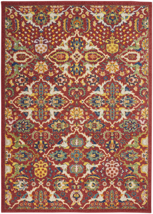 4 X 6 Red Floral Power Loom Area Rug