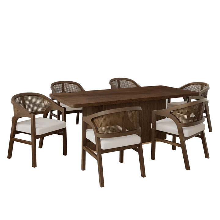 Christopher Knight Home Eureka Contemporary 7 Piece Dining Set with Rubberwood Upholstered Rattan Chairs