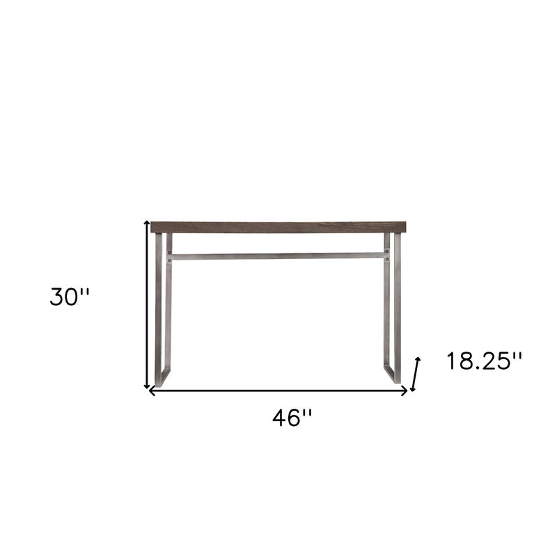 HomeRoots 46" Gray Brown and Silver Wood and Metal Distressed Sled Console Table image number 4