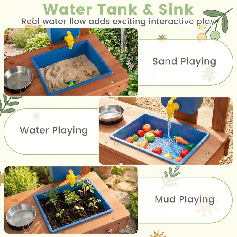 Kids Mud Kitchen Playset with Sink Planter Box and 13 Accessories image number 7