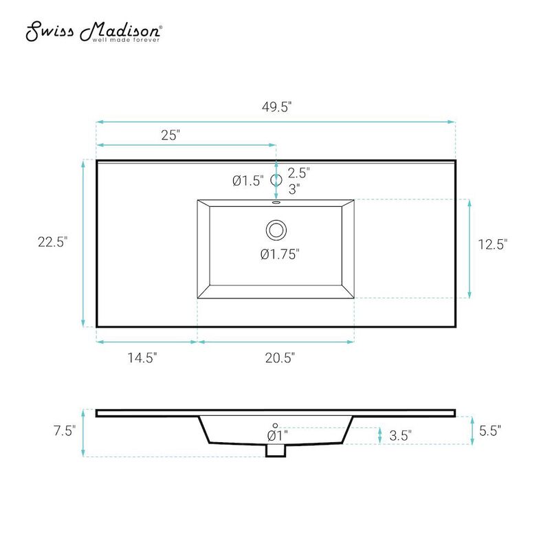Voltaire 49 Vanity Top Sink with Single Faucet Hole image number 3