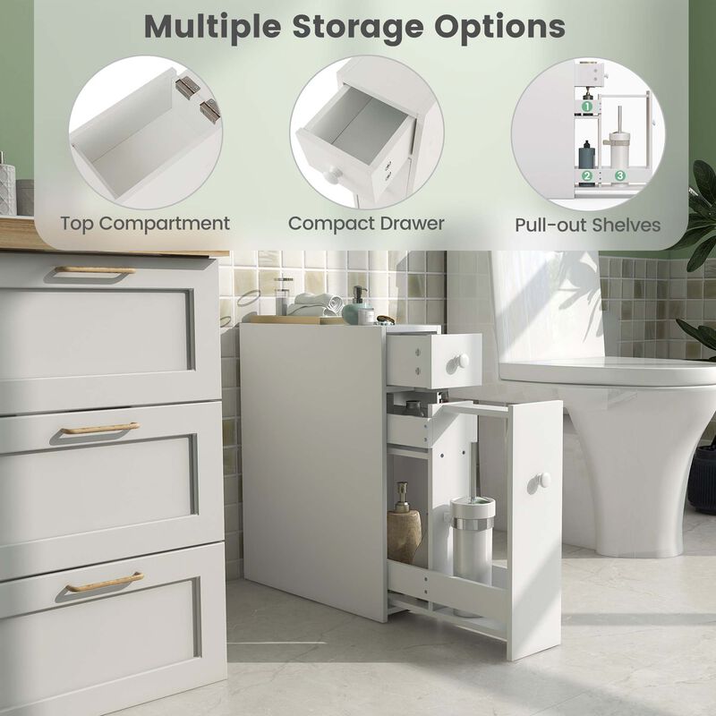 Costway Bathroom Floor Cabinet Toilet Narrow Storage Organizer with Flip Top White