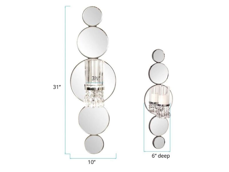 Silver Round Mirror Candle Sconce &ndash; Wall Accent for Living & Bedroom