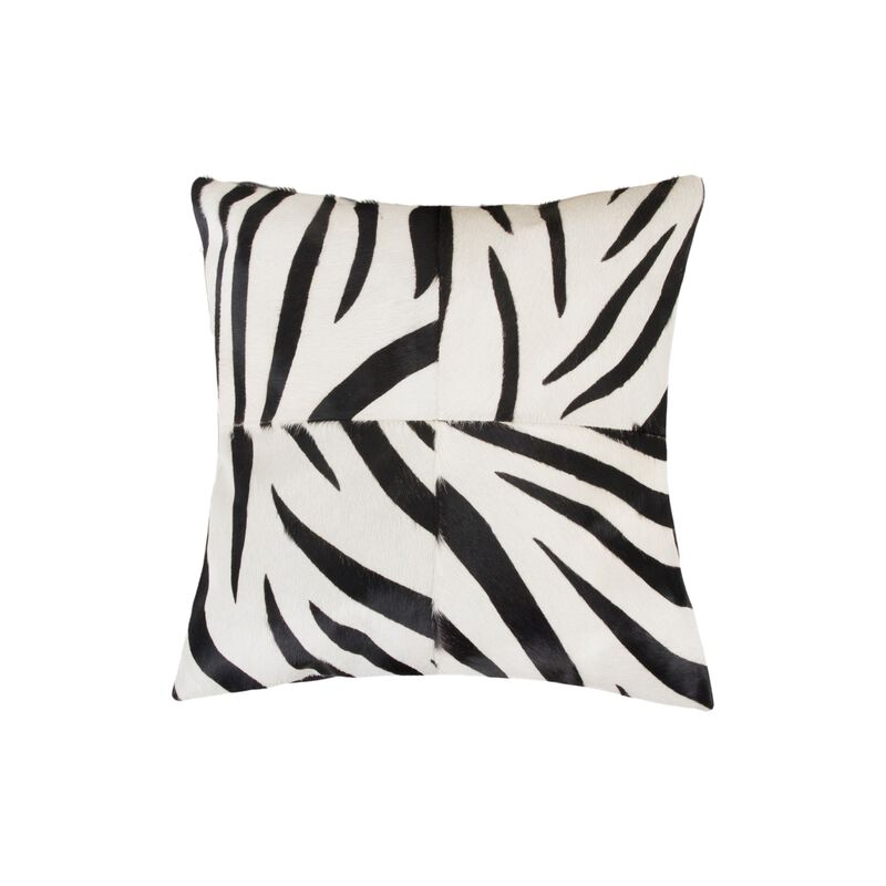 HomeRoots Set of Two 18" White and Black Zebra Cowhide Throw Pillows image number 2
