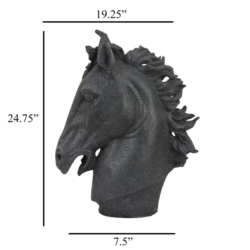 Ellena Horse Head Accent Bust, Highly Detailed Black Resin, 25 Inch - Benzara