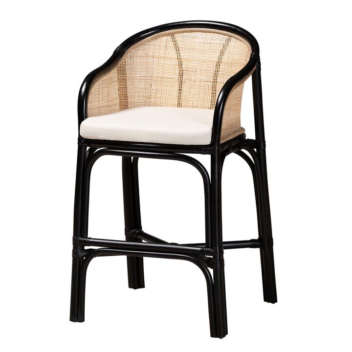 bali & pari Miranda Modern Bohemian Two-Tone Black and Natural Brown Rattan Counter Stool