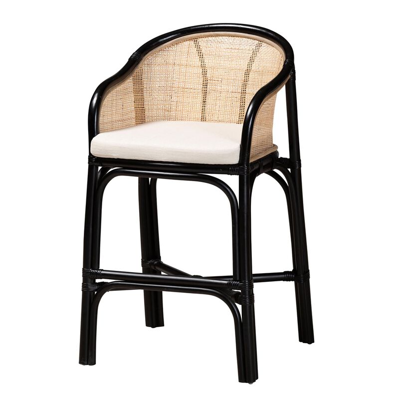 bali & pari Miranda Modern Bohemian Two-Tone Black and Natural Brown Rattan Counter Stool