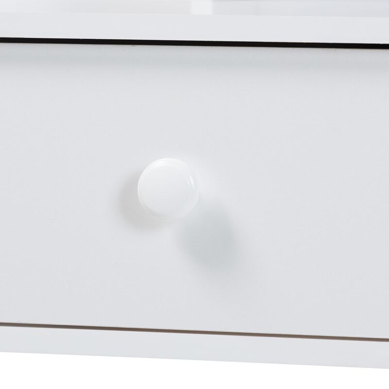 Baxton Studio Archwood Writing Desk with Hutch - 3-Drawer Wood Desk with Bobbin Design for Home Office or Bedroom Workspace, White image number 6