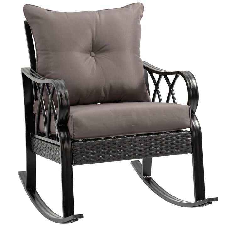 Rattan Wicker Rocking Chair with Padded Cushions, Aluminum Frame, Armrest for Garden, Patio, and Backyard, Grey
