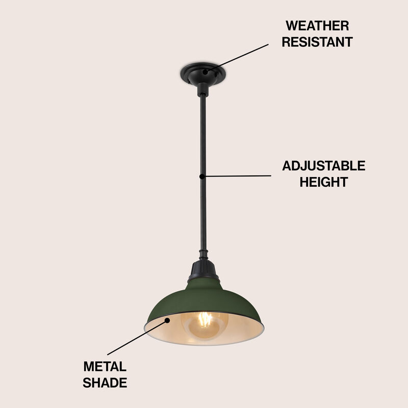 Jasper 12.25" 1-Light Farmhouse Industrial Indoor/Outdoor Iron LED Pendant