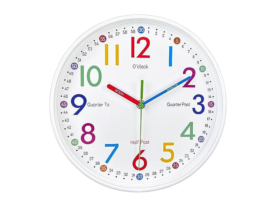 Learning Teaching Time Colorful Nursery Wall Clock 8 Inch Silent Non Ticking