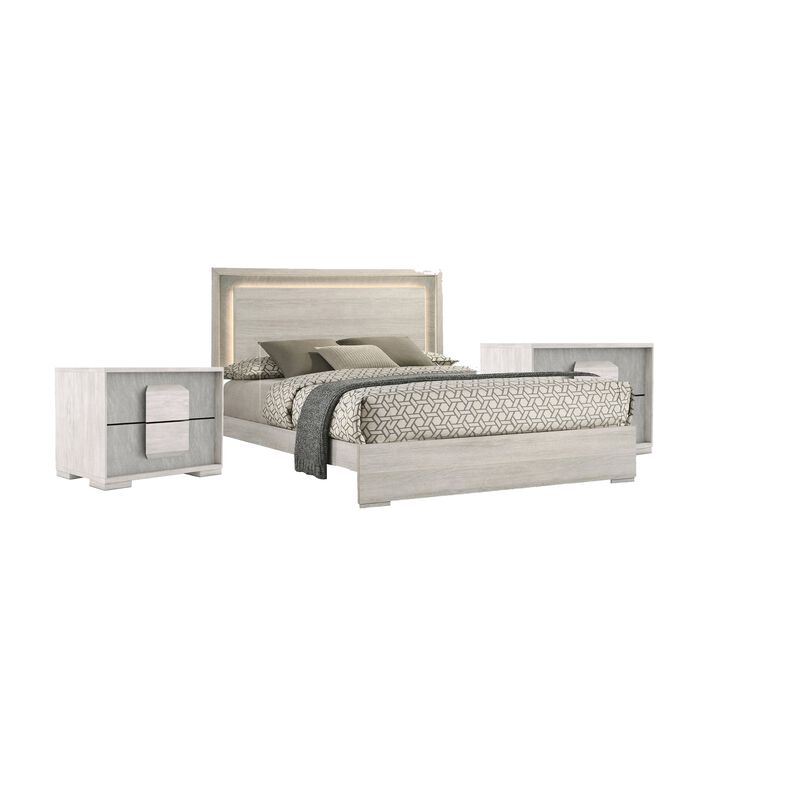 Queen Bedroom Set, White Wash, Stone Gray, 3 Piece Set with 2 Nightstands image number 0