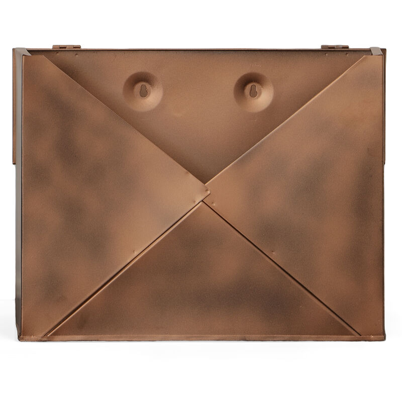Envelope Shaped Wall Mount Metal Mail Box, Copper-Benzara image number 6