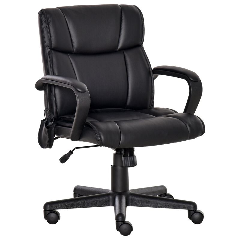Leather Office Chair, Mid Back Desk Chair with 2 Point Vibration, USB Charge and Gas lift, Sturdy Base, Massage Office Chair, Black image number 1