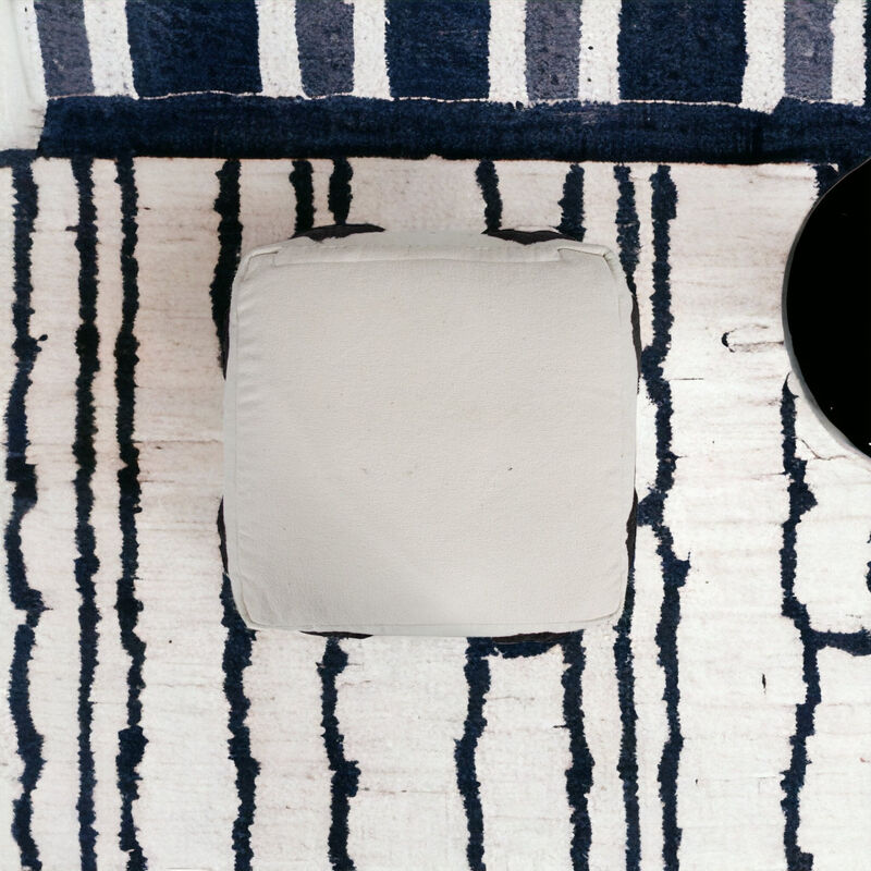Hivvago 18 Inch White Cotton Geometric Pouf Ottoman
