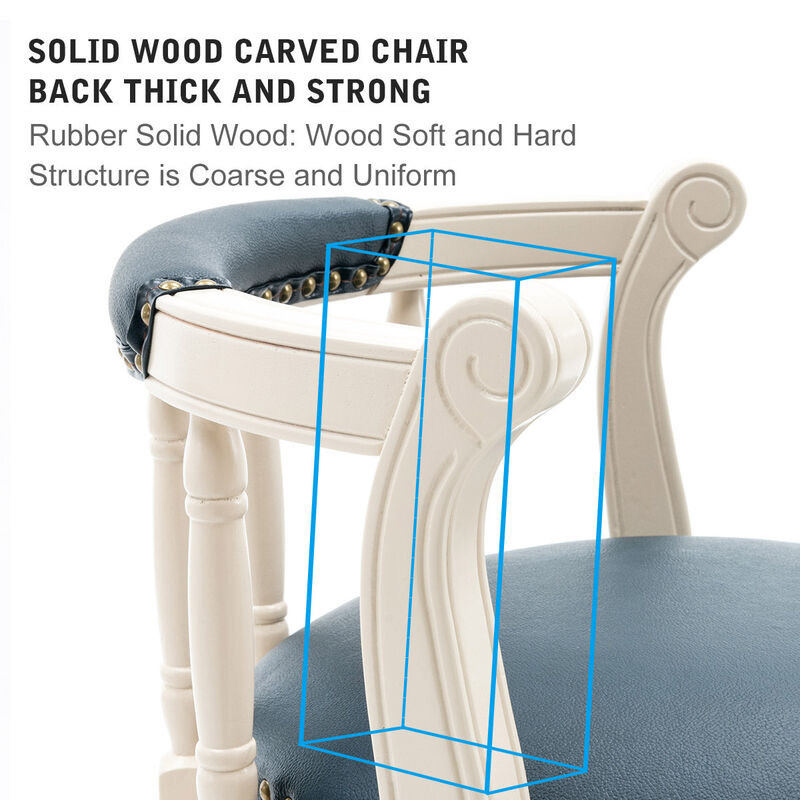 Clihome Solid Wood 360 Degree Swivel Bar Stools Seat Height 29.5" Leather Wooden Bar Stools image number 3