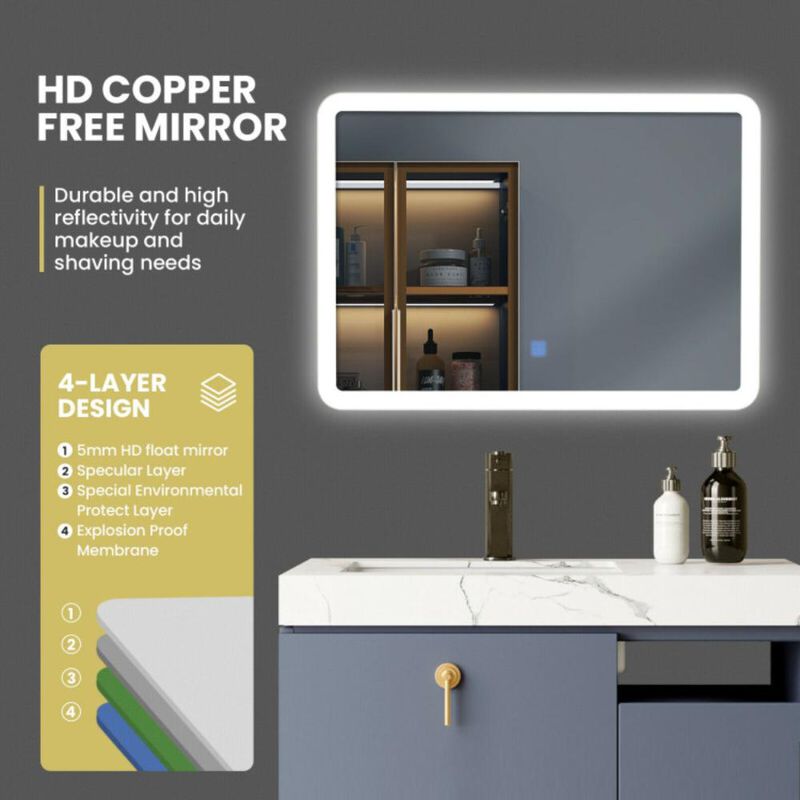 Hivvago LED Wall-mounted Bathroom Rounded Arc Corner Mirror with Touch