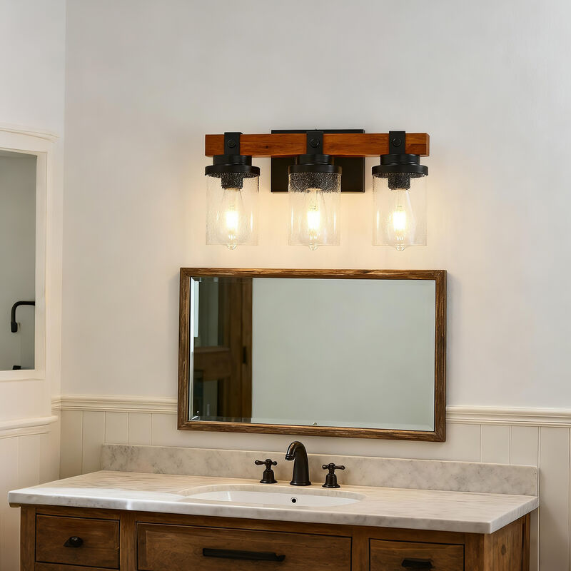 ELEMENT ACE 3-Light Wall Mounted Vanity Lighting Fixture with Clear Glass Shades Rustproof Corrosion Resistant for Bathroom Bedroom Hallway Entryway image number 3