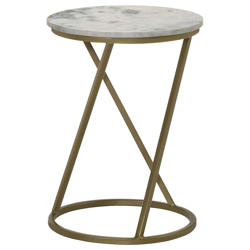 Coaster Co. of America Malthe Round Marble Top Accent Side White and Antique Gold