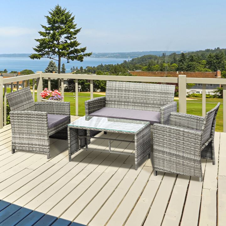4-Piece Outdoor Furniture Set with Loveseat, 2 Chairs, & Coffee Table with UV Fighting Material