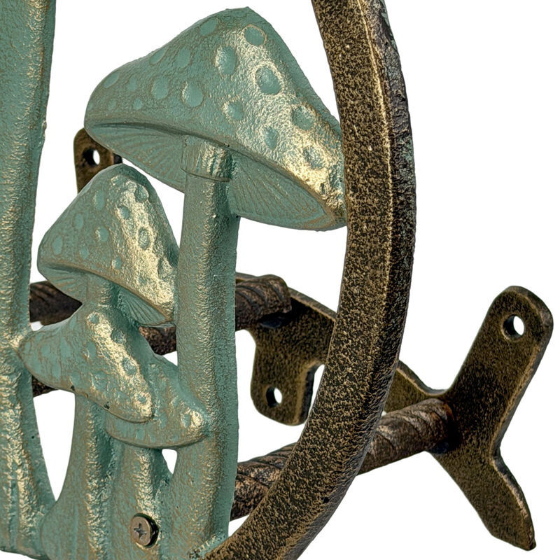 11.75 inch Cast Iron Mushroom Garden Hose Holder Verdigris Finish Yard Decor image number 3